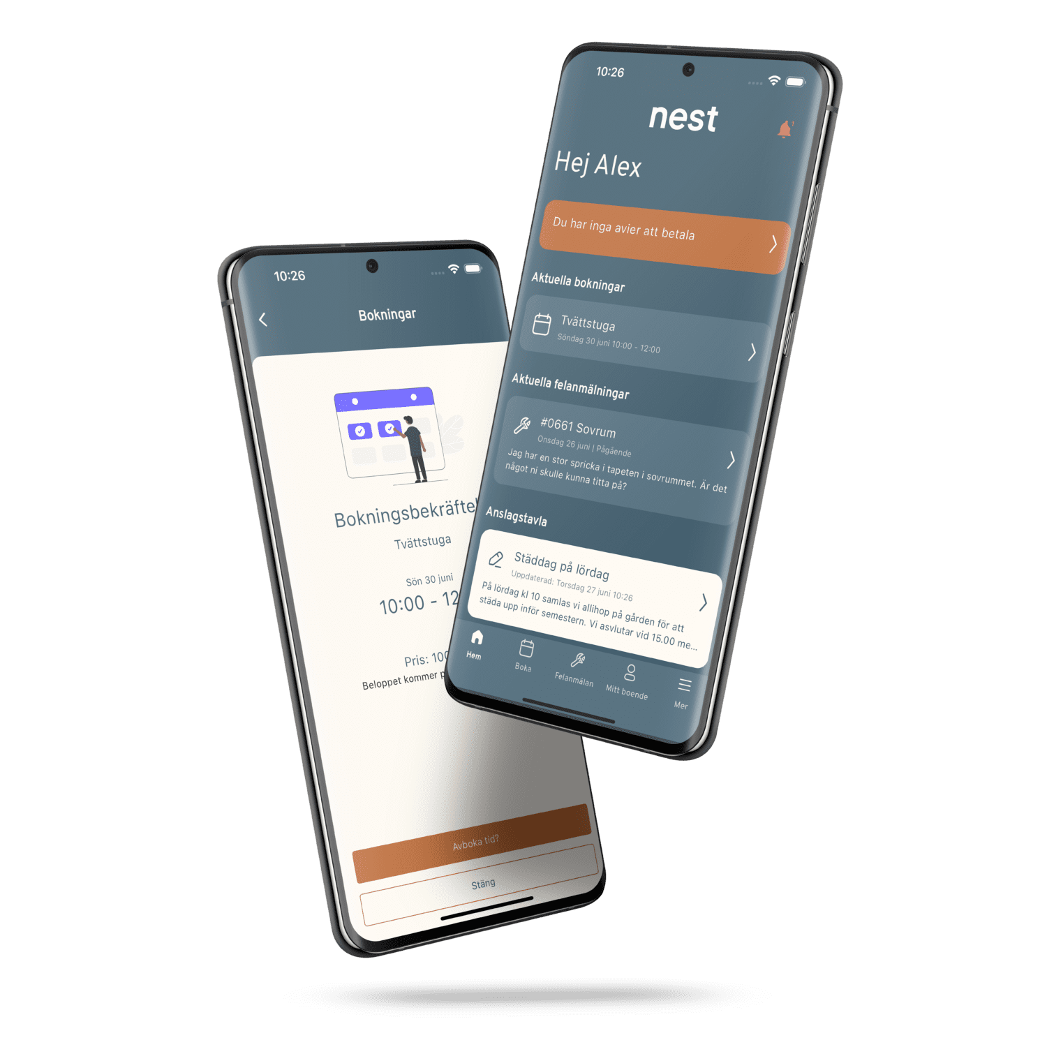 Mobilskärm som visar upp BoAppen - en app för BRF.