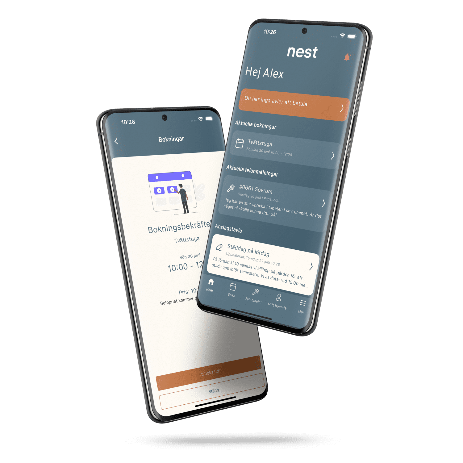 Mobilskärm som visar upp BoAppen - en app för BRF.